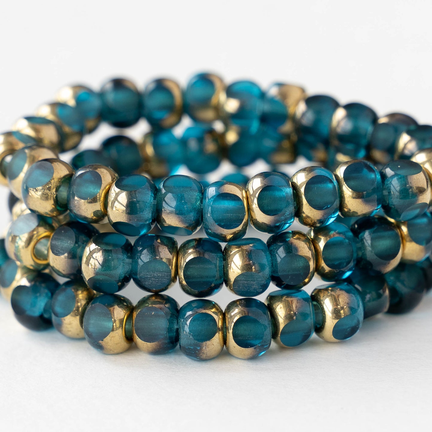 5mm Side Cut Round Beads - Teal and Gold - 25 beads