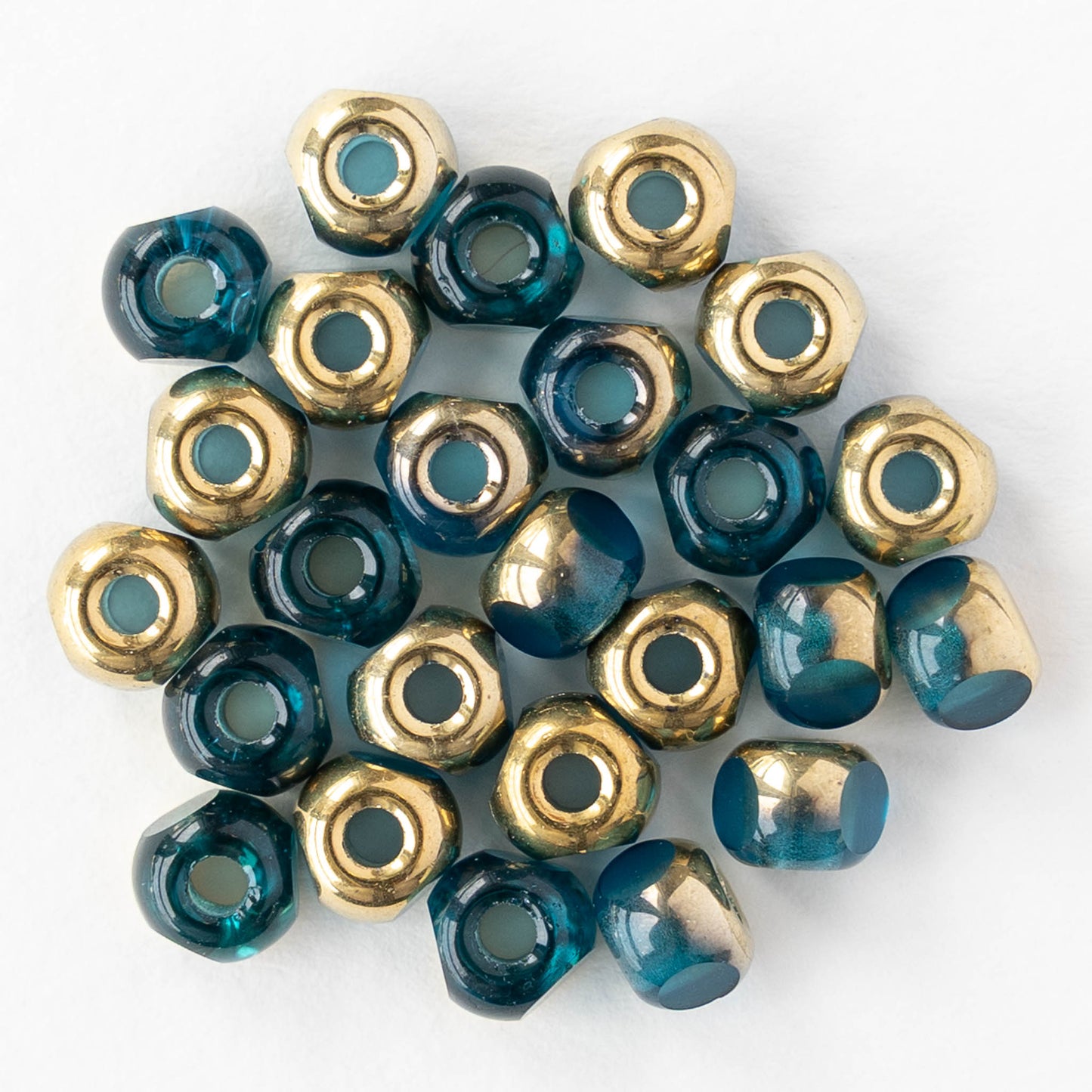 5mm Side Cut Round Beads - Teal and Gold - 25 beads