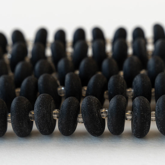 5x12mm Frosted Glass Rondelle - Black - 28 Beads