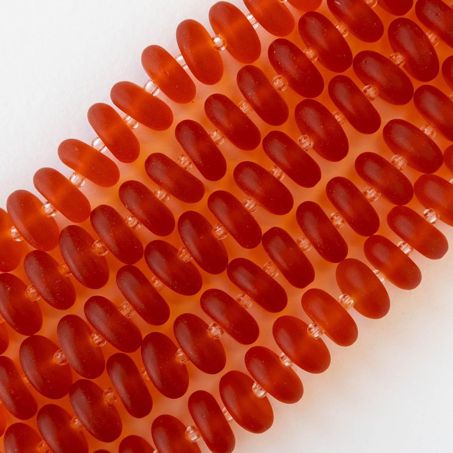 5x12mm Frosted Glass Rondelle - Orange - 28 Beads