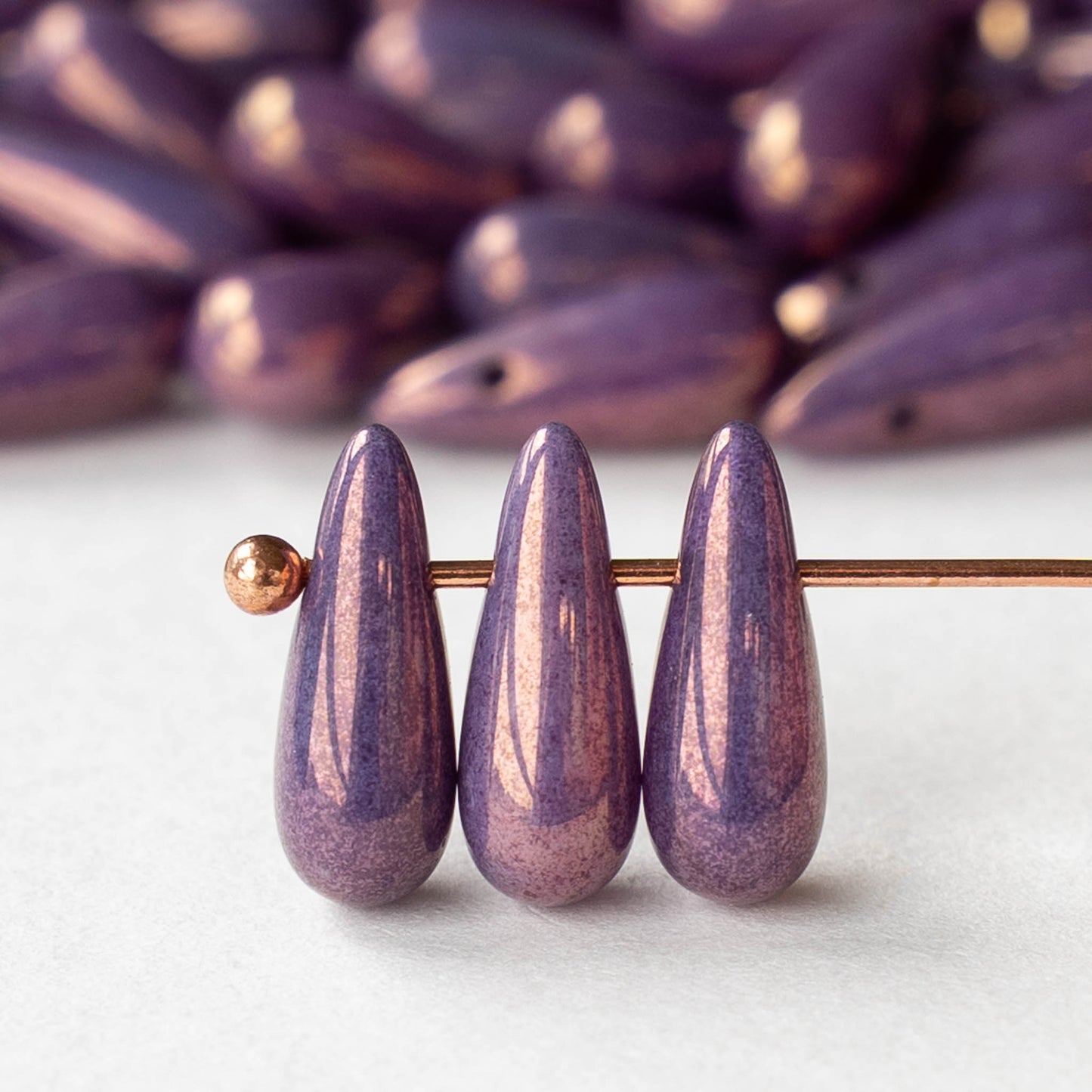 5x12mm Glass Teardrop Beads - Lila Vega Luster - 30 beads