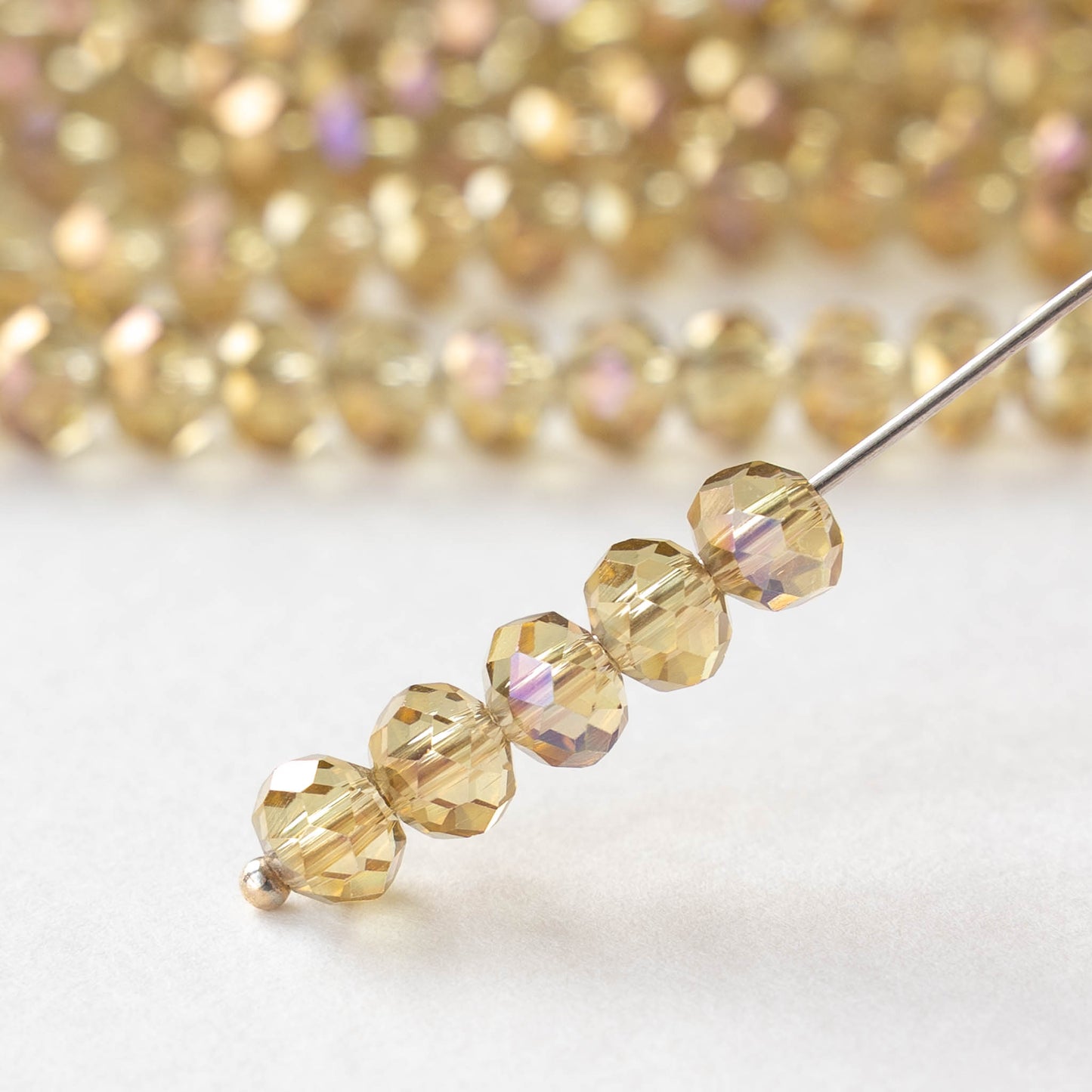 5x6mm Faceted Rondelle Beads - Champagne Luster Rainbow  - 16 inch strand ~85 beads