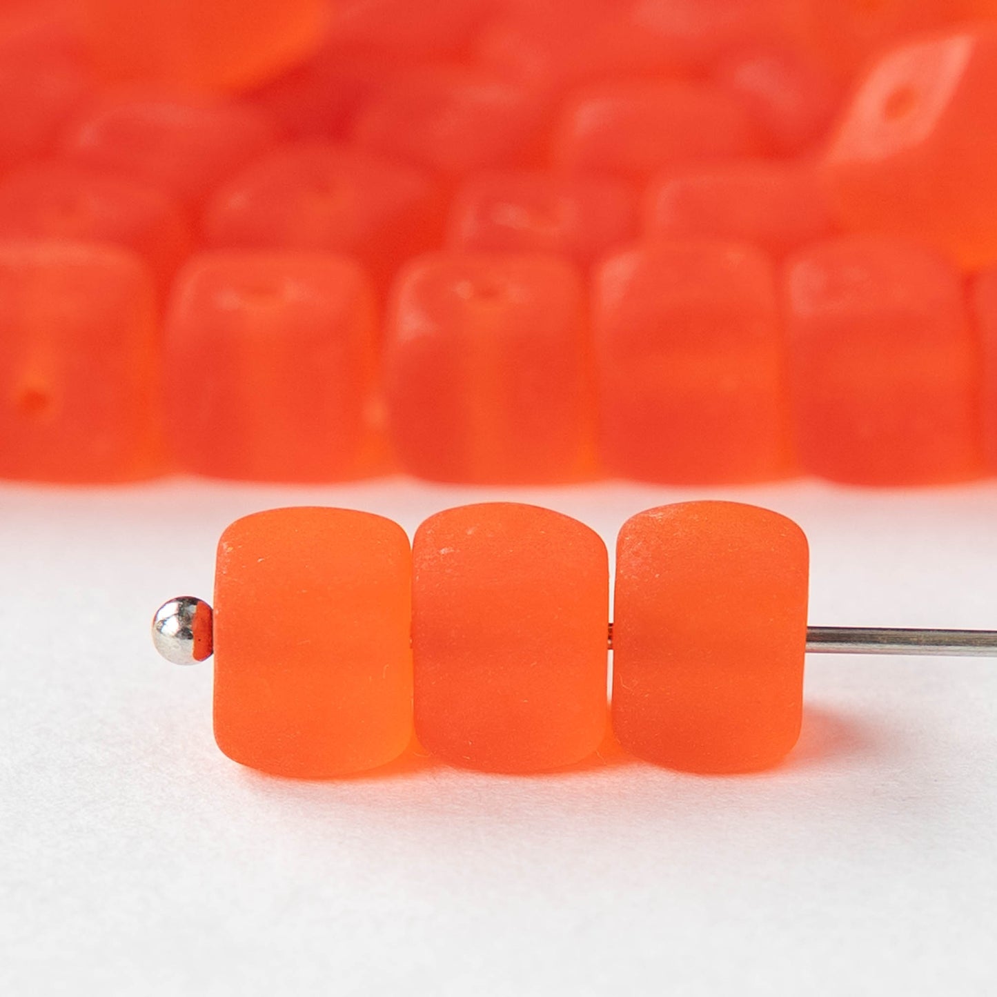 5x7mm Glass Cube Beads - Matte Bright Orange - 50 beads