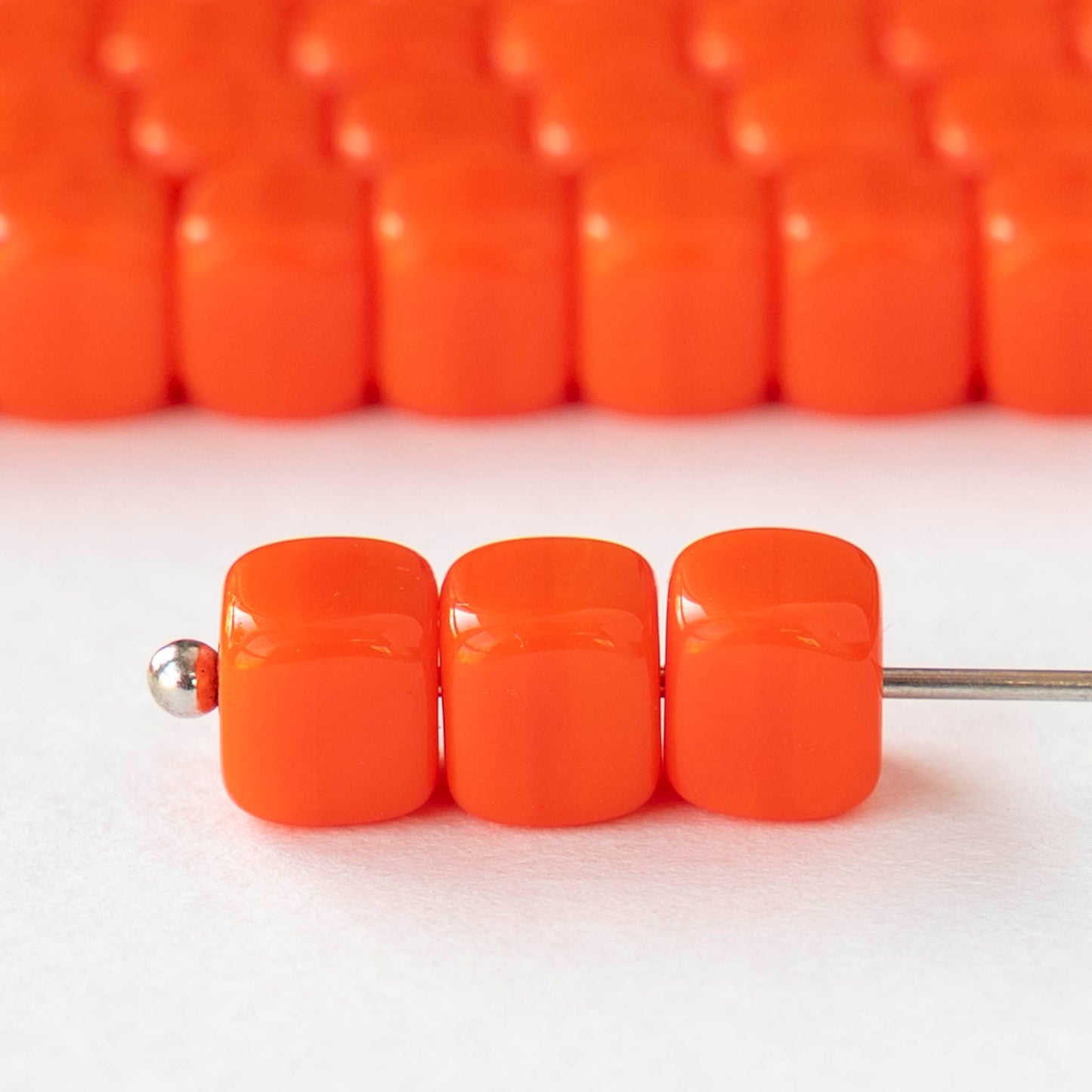 5x7mm Glass Cube Beads - Opaque Orange - 25 or 50 beads