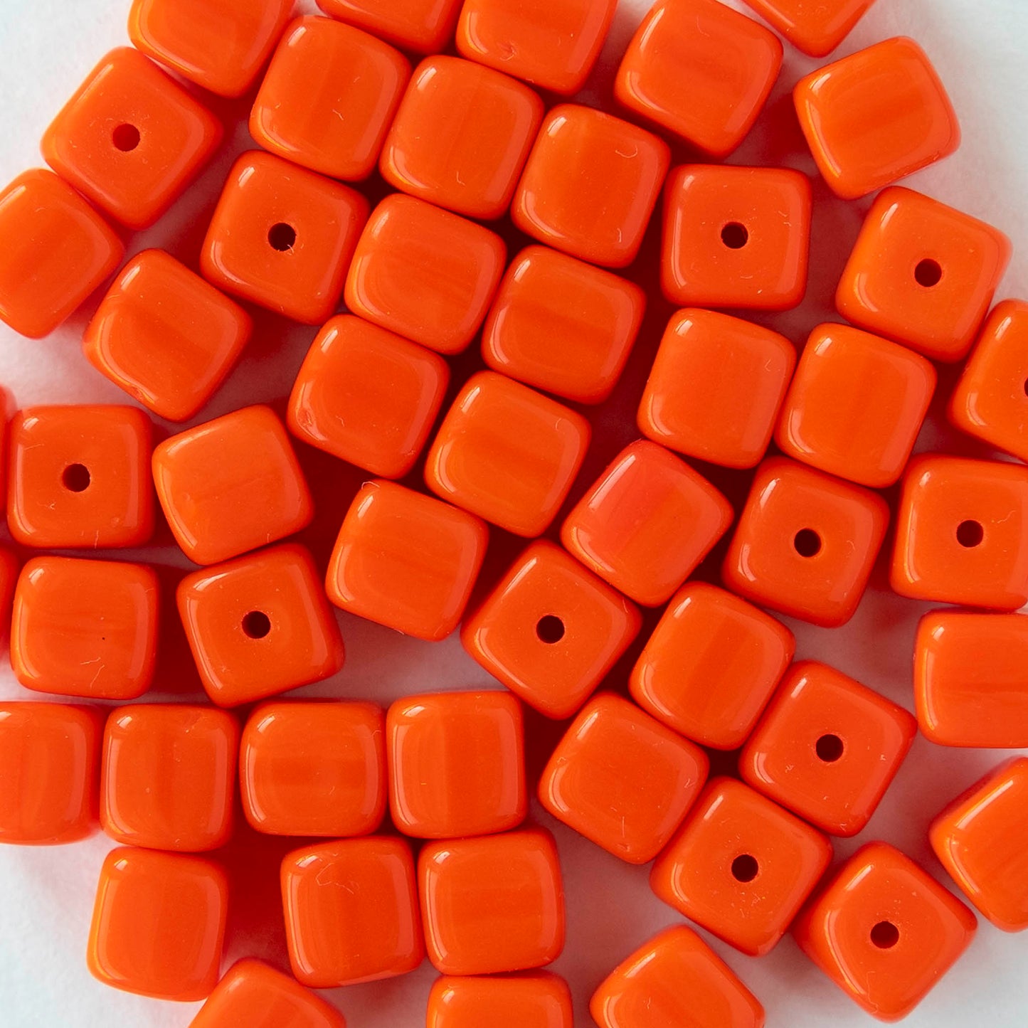 5x7mm Glass Cube Beads - Opaque Orange - 25 or 50 beads