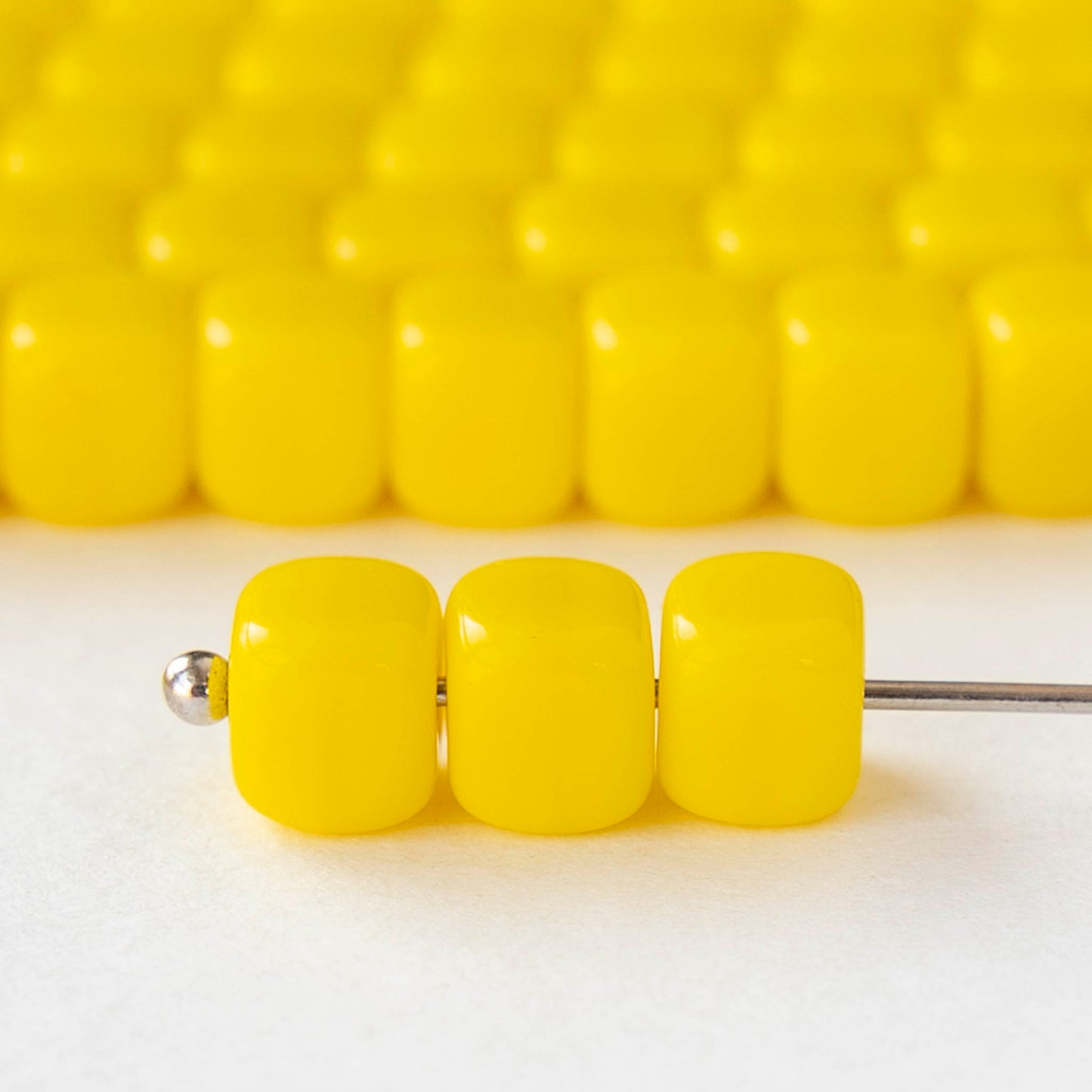 5x7mm Glass Cube Beads - Opaque Yellow - 25 or 50 beads