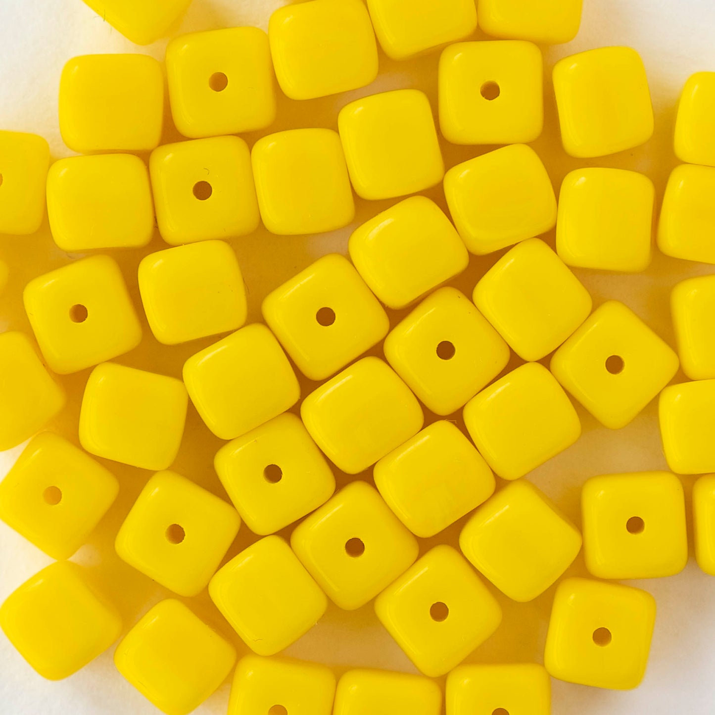 5x7mm Glass Cube Beads - Opaque Yellow - 25 or 50 beads