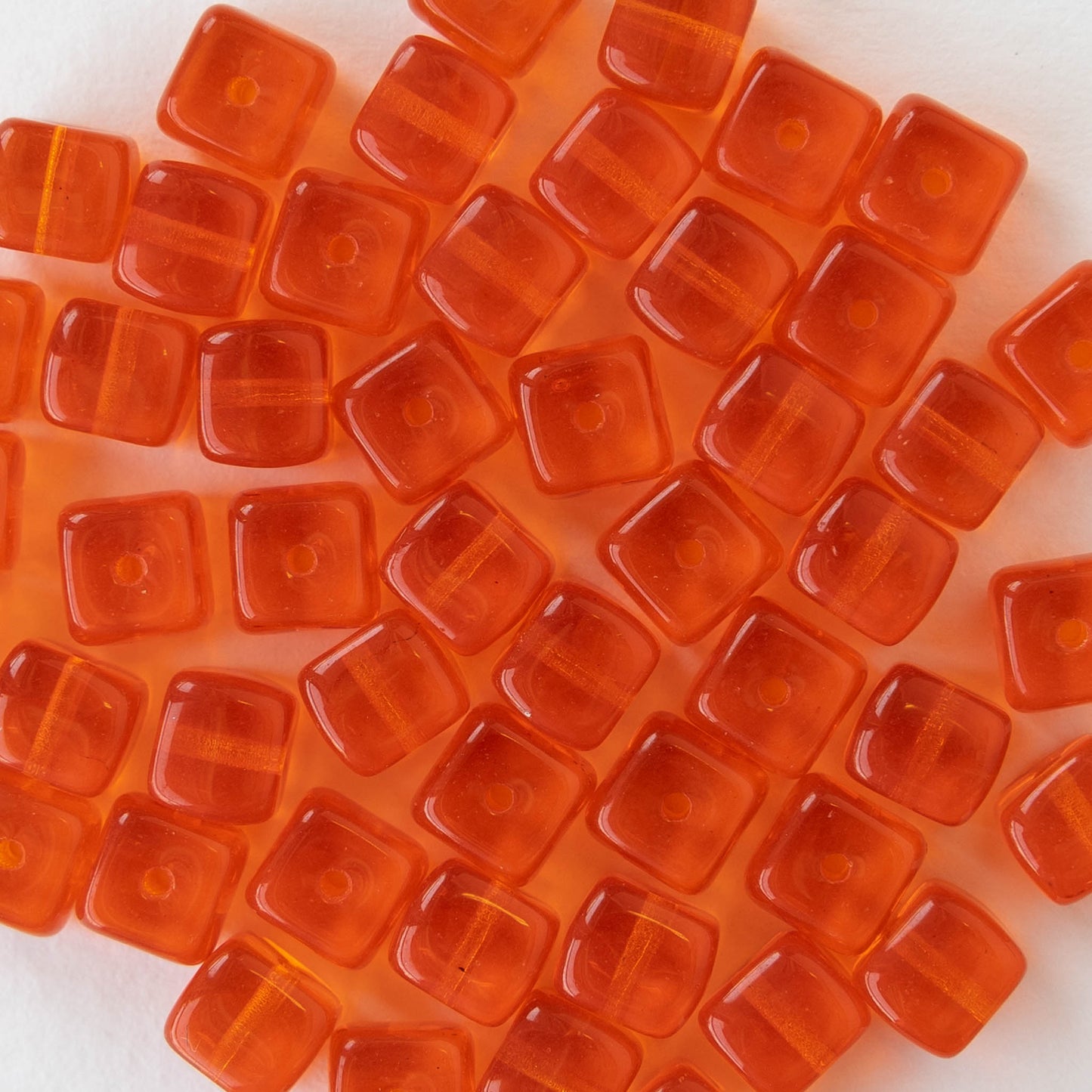 5x7mm Glass Cube Beads - Hyacinth Orange - 50 beads
