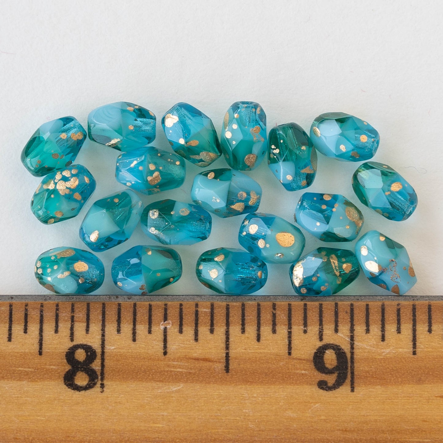 5x7mm Oval Beads - Aqua and Teal with Gold Dust - 20 beads