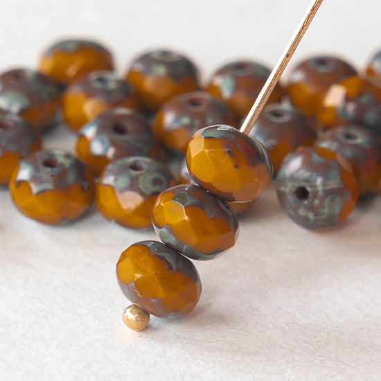 5x7mm Rondelle Beads - Ochre Picasso - 25 beads