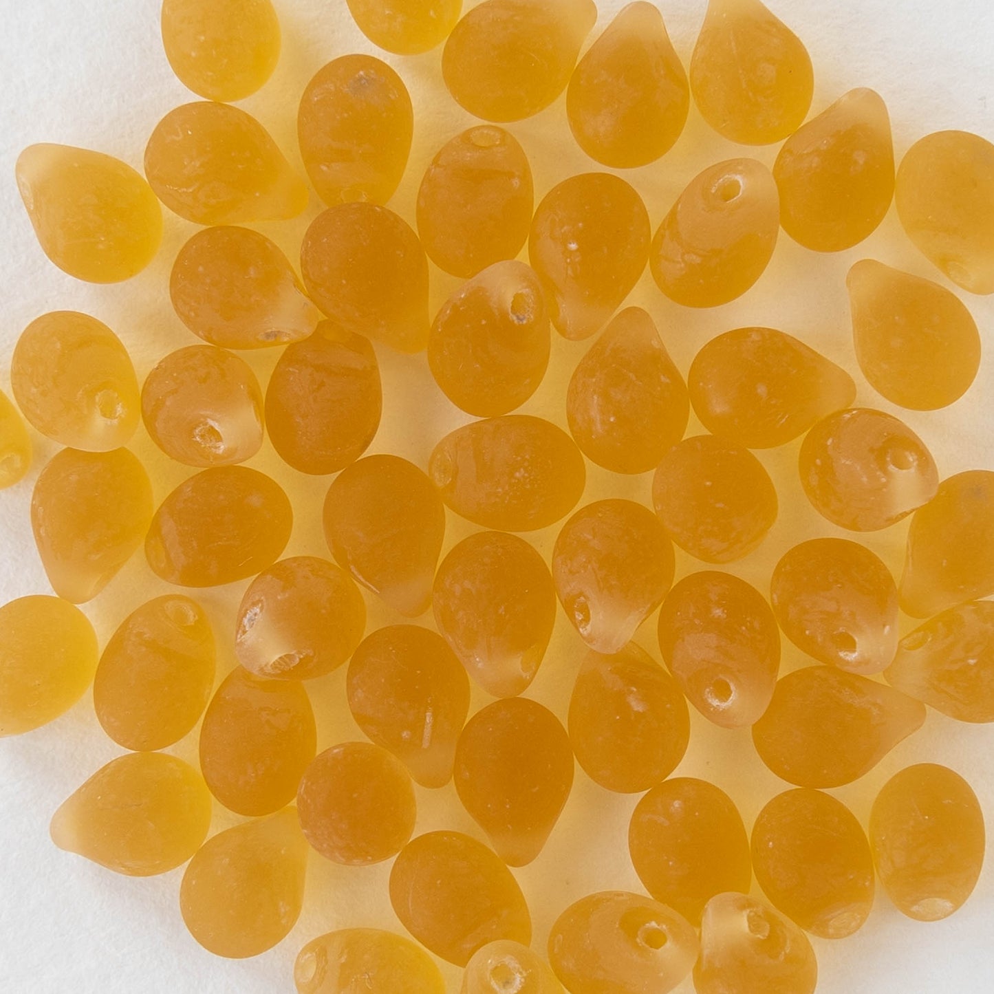 5x7mm Glass Teardrop Beads - Amber Matte - 50 Beads