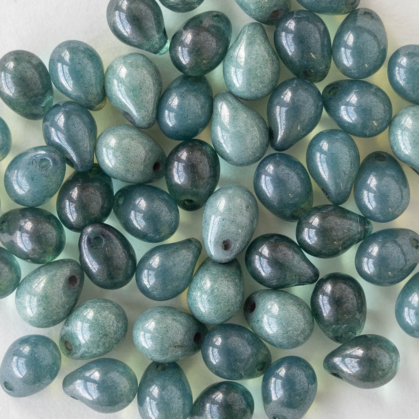 5x7mm Glass Teardrop Beads - Blue Mix - 50 Beads