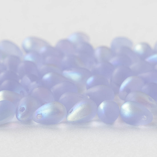 5x7mm Glass Teardrop Beads - Lavender Matte AB - 75 Beads