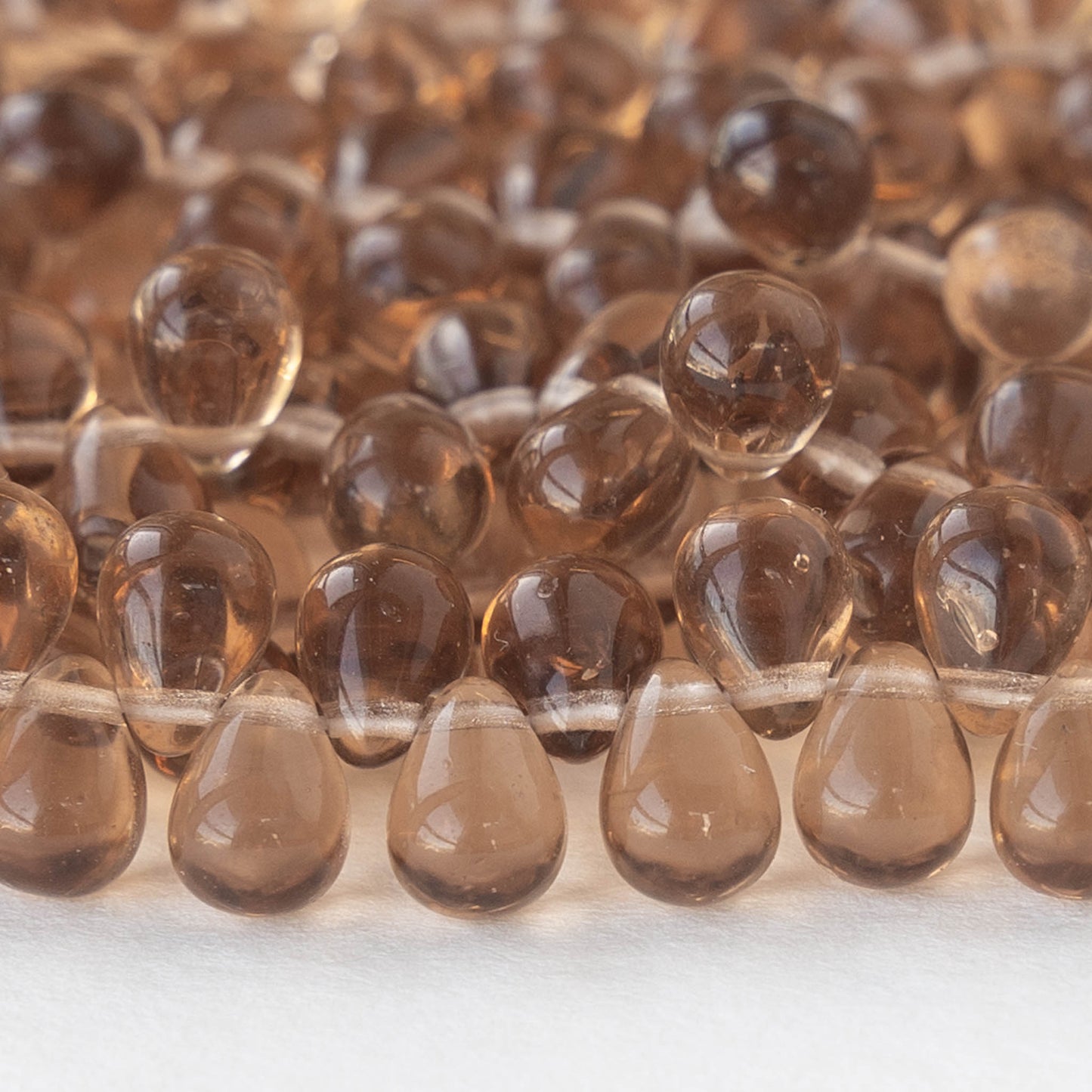 5x7mm Glass Teardrop Beads - Light Topaz - 100 Beads