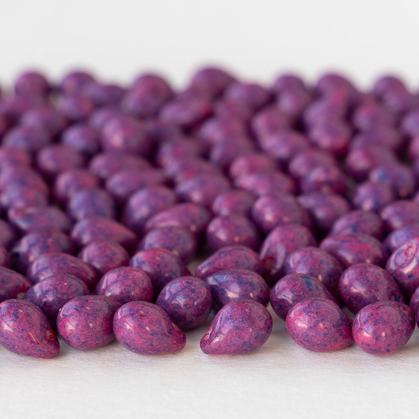 5x7mm Glass Teardrop Beads - Opaque Mottled Pink and Purple - 50 Beads