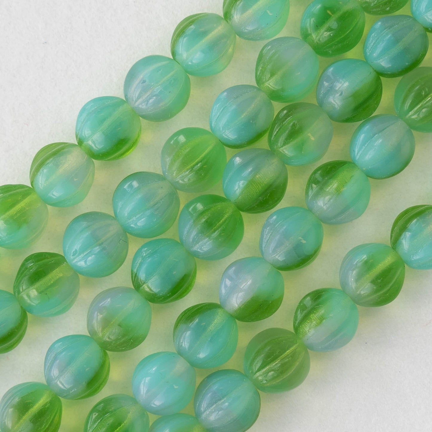 6mm Melon Beads - Aqua Peridot Marble - 20 Beads