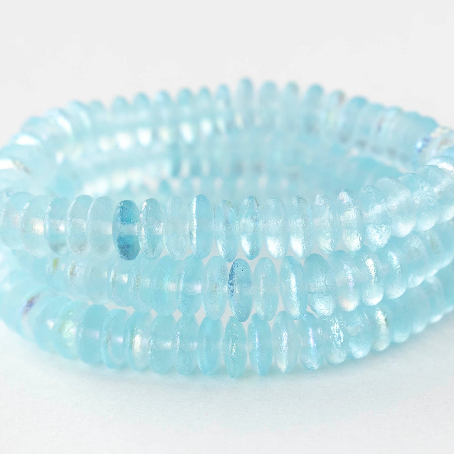 6mm Glass Rondelle Beads - Etched Light Blue AB - 25 or 50 beads
