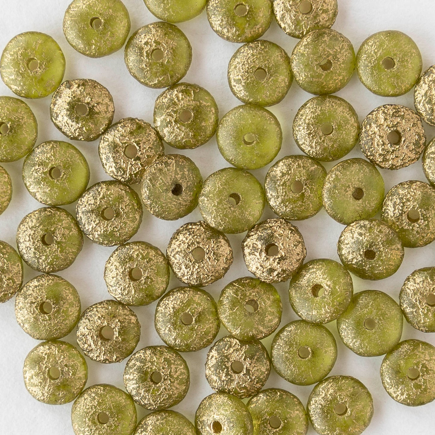 6mm Glass Rondelle Beads - Etched Peridot Gold - 25 or 50 beads