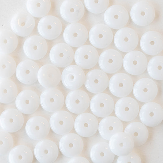 6mm Glass Rondelle Beads - Opaque White  - 100 Beads