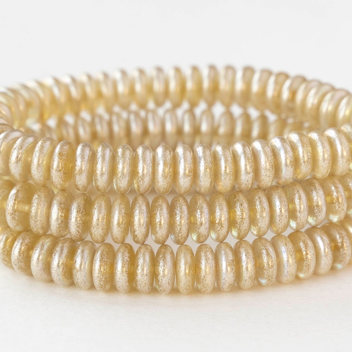 6mm Glass Rondelle Beads - Pale Yellow AB Silver - 25 or 50 beads