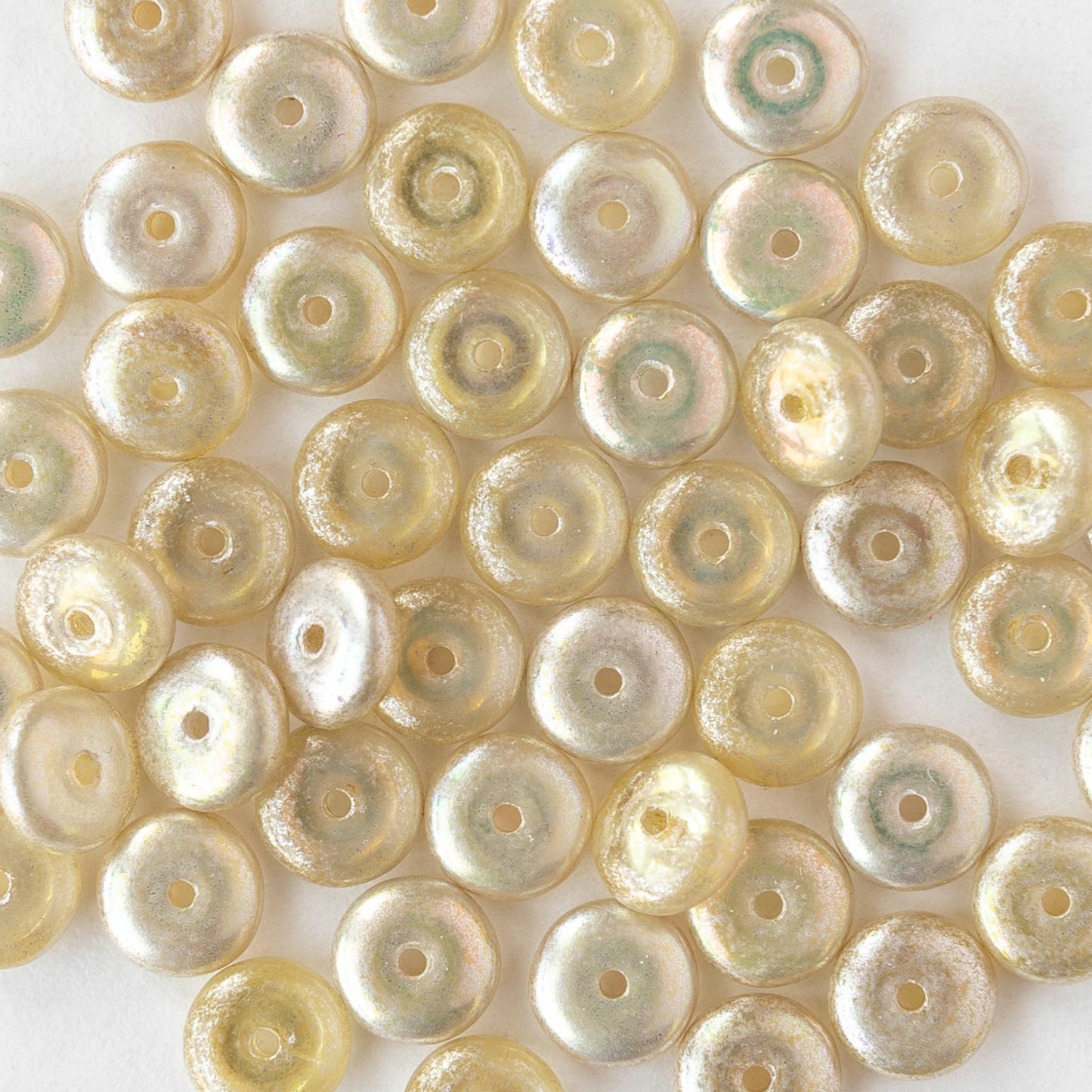 6mm Glass Rondelle Beads - Pale Yellow AB Silver - 25 or 50 beads
