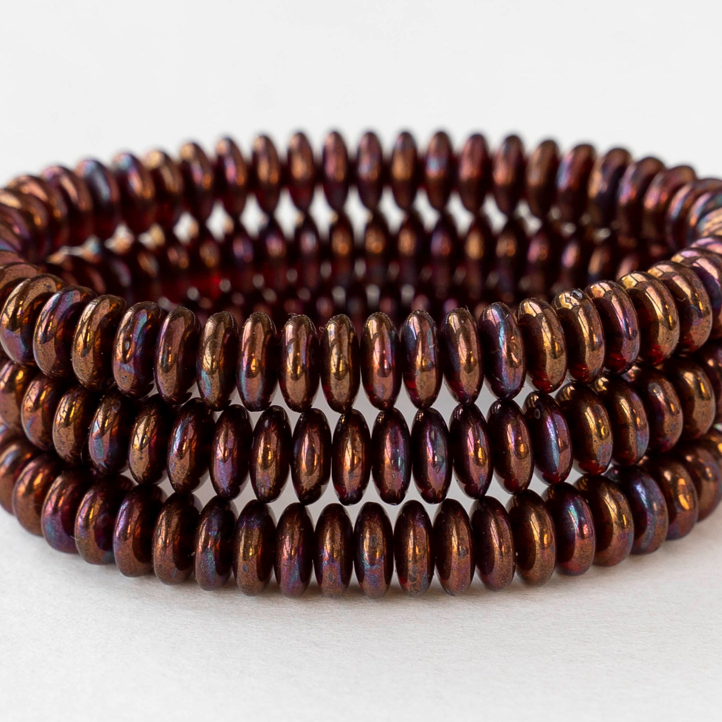 6mm Glass Rondelle Beads - Ruby Red Metallic Purple Copper - 25 or 50 beads