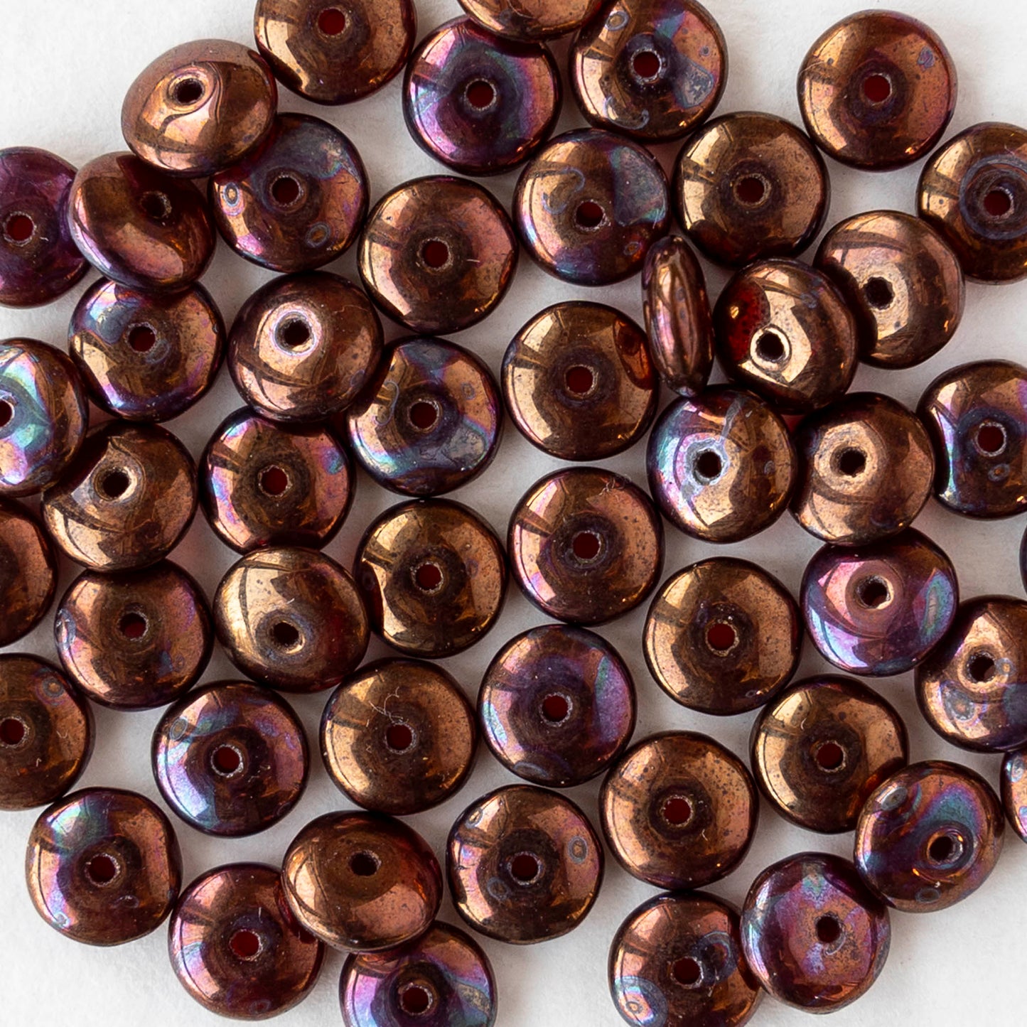 6mm Glass Rondelle Beads - Ruby Red Metallic Purple Copper - 25 or 50 beads