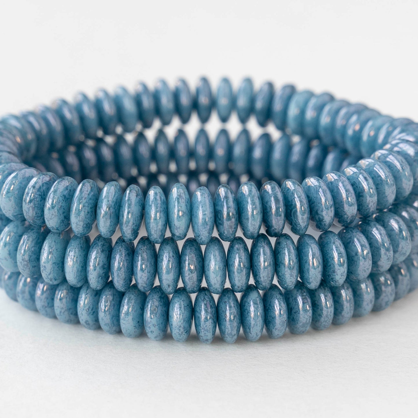 6mm Glass Rondelle Beads - Slate Blue PIcasso - 25 or 50 beads