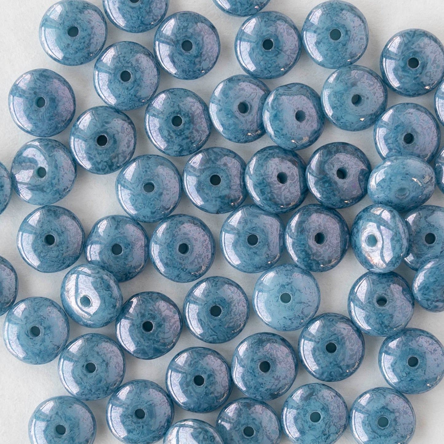6mm Glass Rondelle Beads - Slate Blue PIcasso - 25 or 50 beads