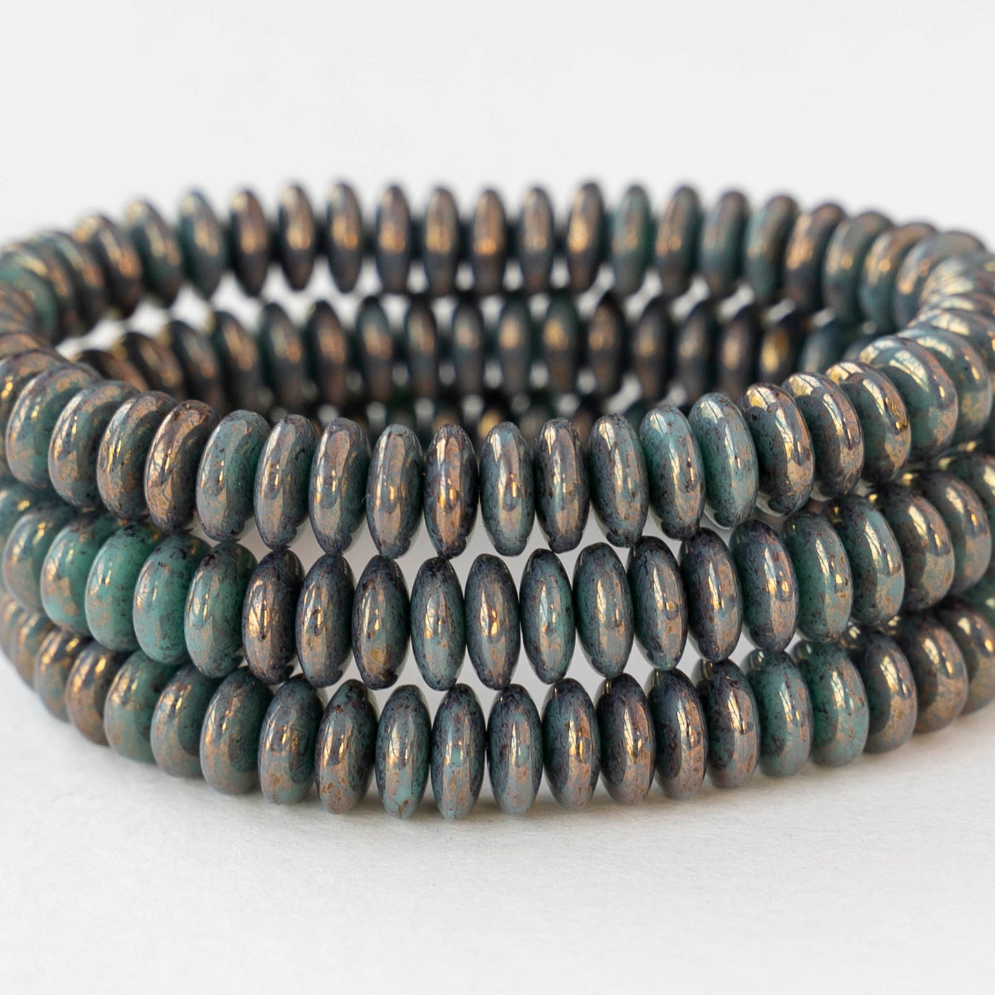 6mm Glass Rondelle Beads - Tiffany Green Gold Luster - 25 or 50 beads