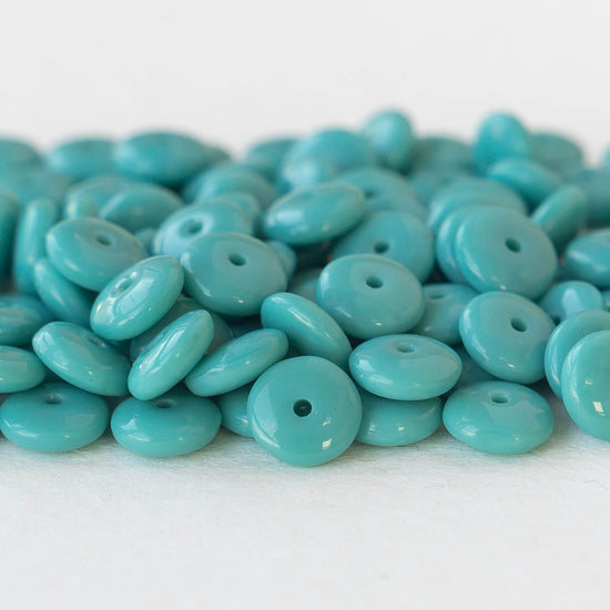 6mm Glass Rondelle Beads - Opaque Green Turquoise - 100 Beads