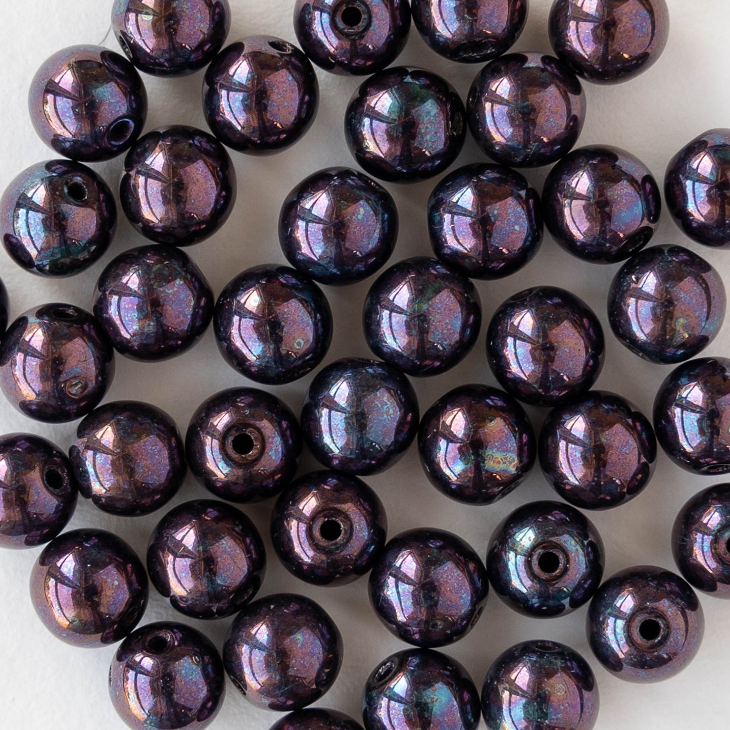 6mm Round Glass Beads - Dark Purple Oil Slick - 25 beads