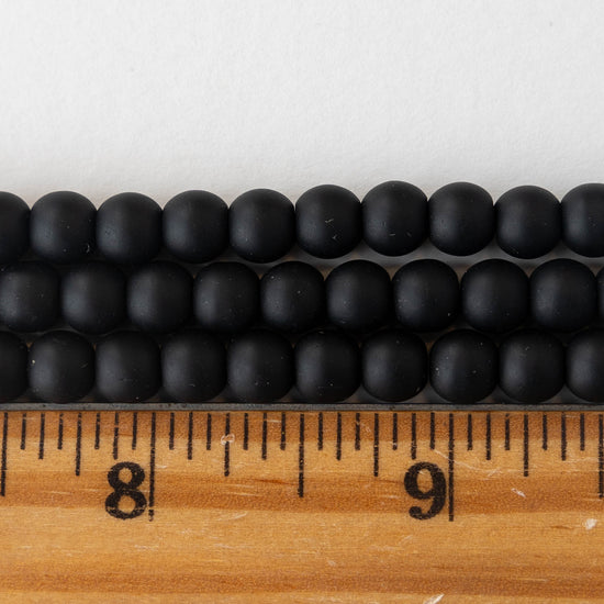 6mm Frosted Glass Rounds - Matte Black - 16 Inches