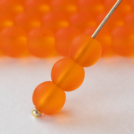 6mm Frosted Glass Rounds - Orange - 16 Inches