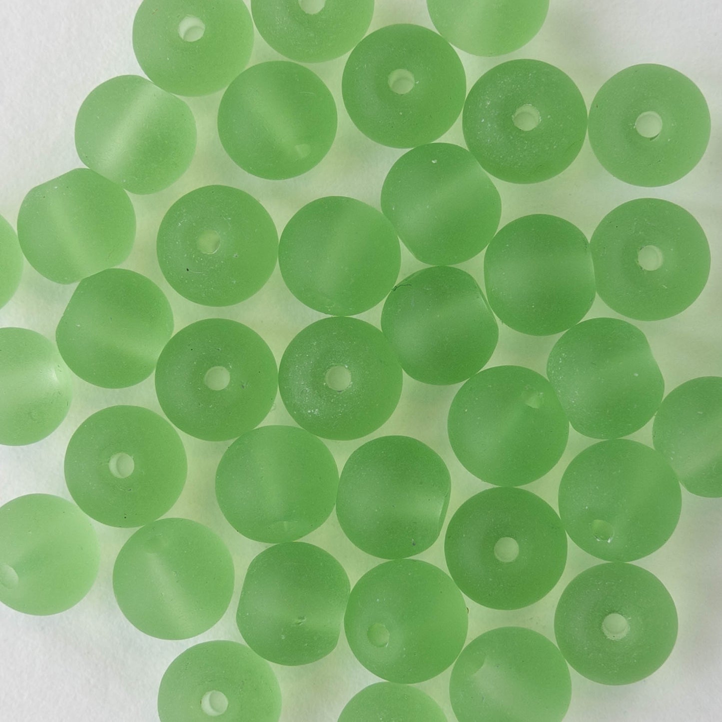6mm Frosted Glass Rounds - Peridot Green - 16 Inches