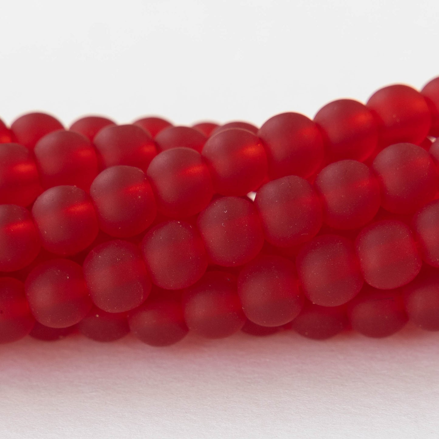 6mm Frosted Glass Round Beads - Red - 16 Inches