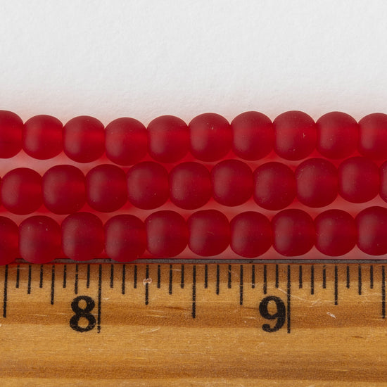 6mm Frosted Glass Round Beads - Red - 16 Inches