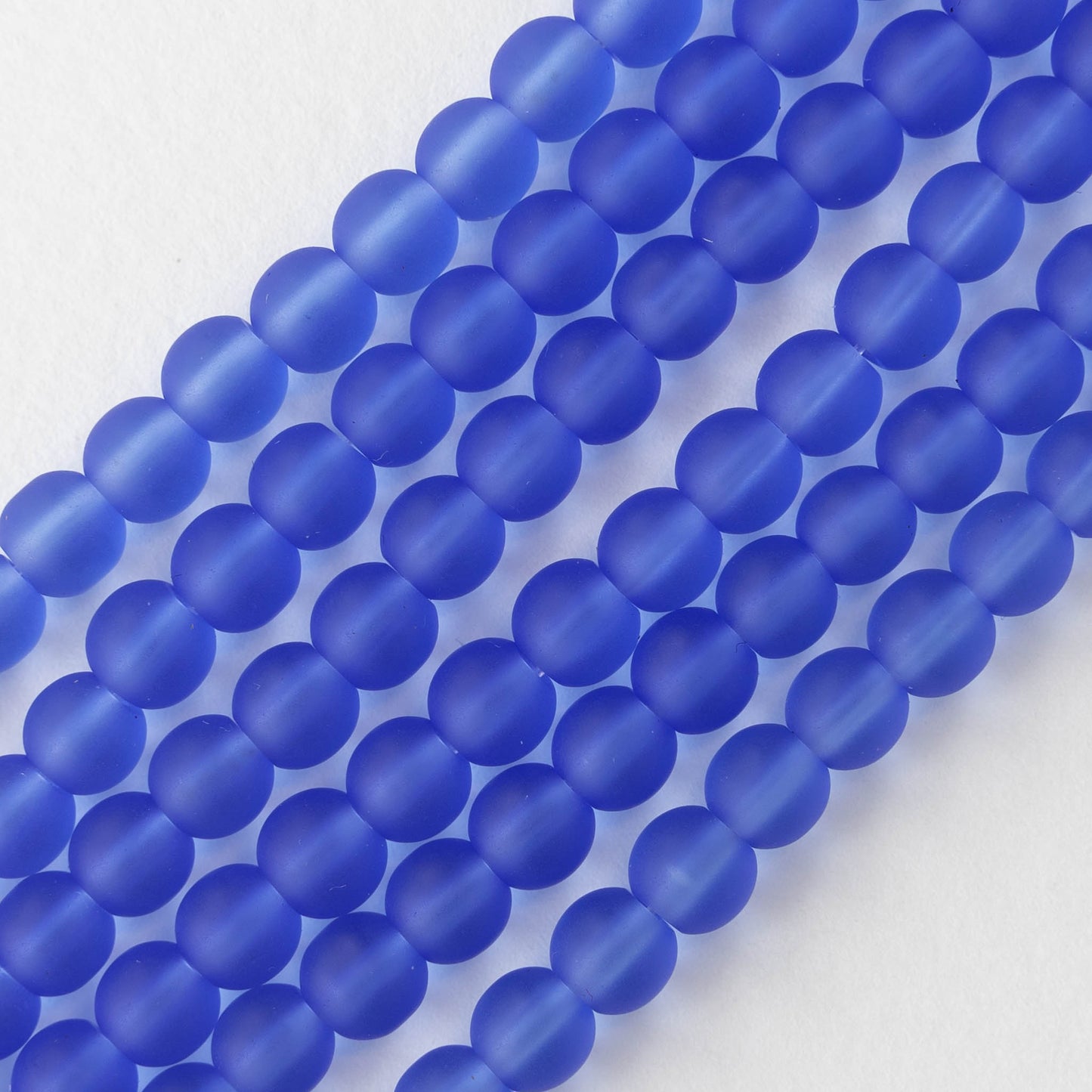 6mm Frosted Glass Rounds - Lt Sapphire Blue - 16 Inches