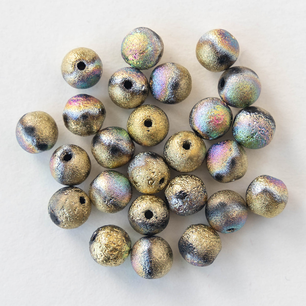 6mm Round Glass Beads Gold Etched Rainbow 25 Beads Funkyprettybeads 4886