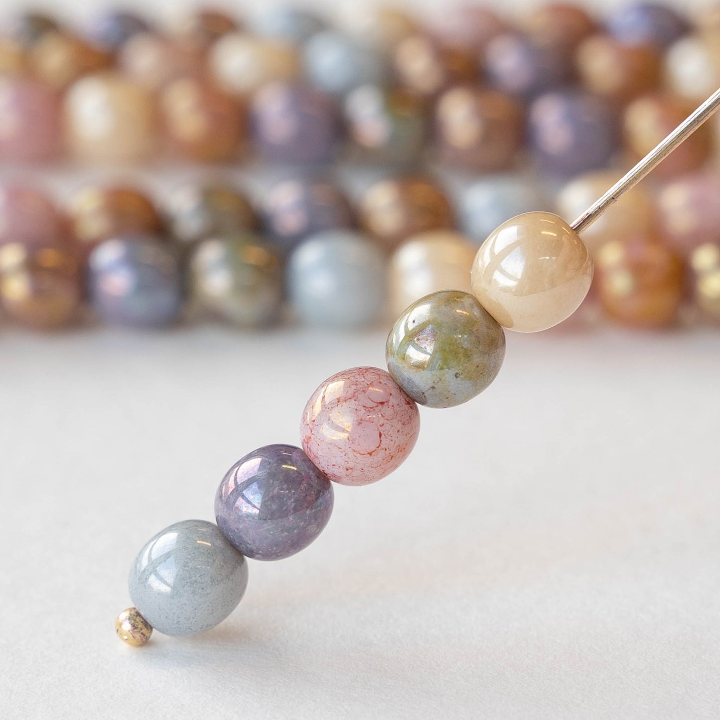 6mm Round Glass Beads - Opaque luster Mix - 50 beads