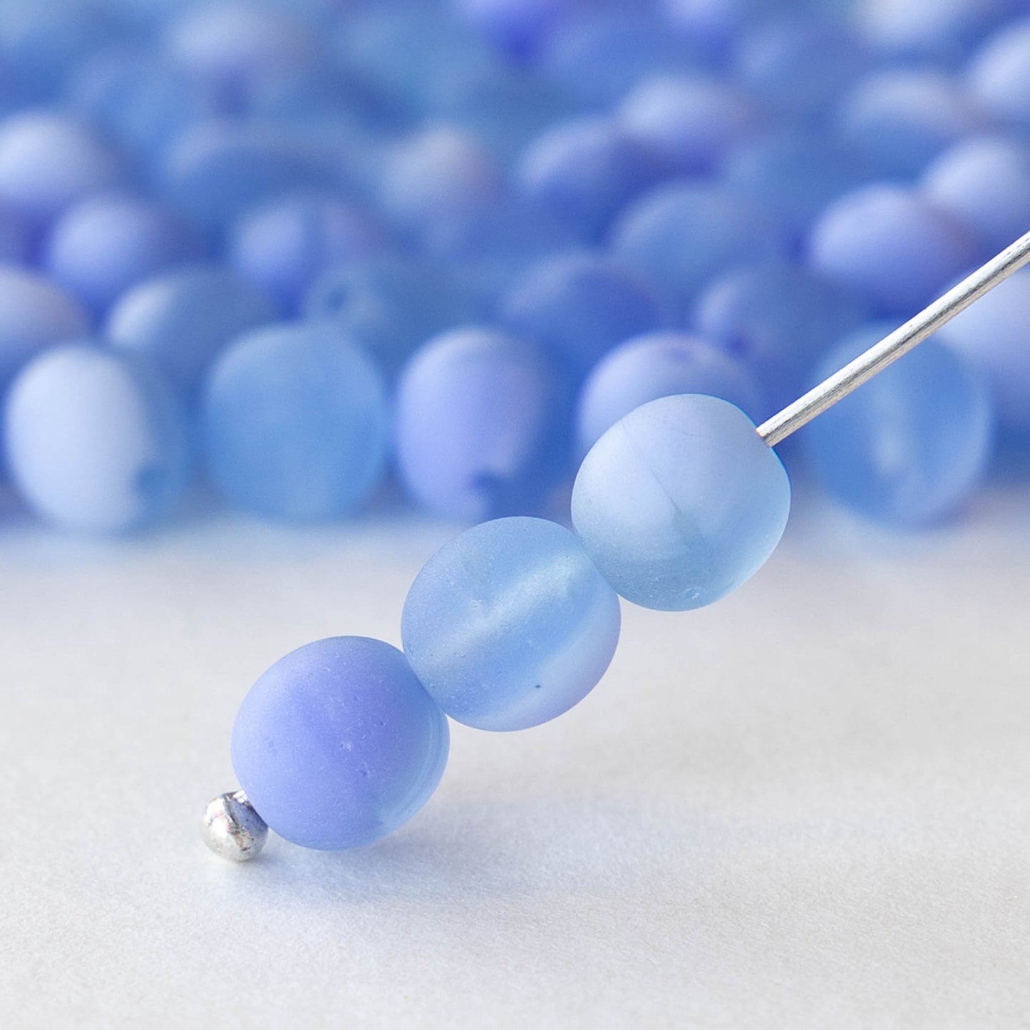 6mm Round Glass Beads - Matte Blue Marble - 60 Beads