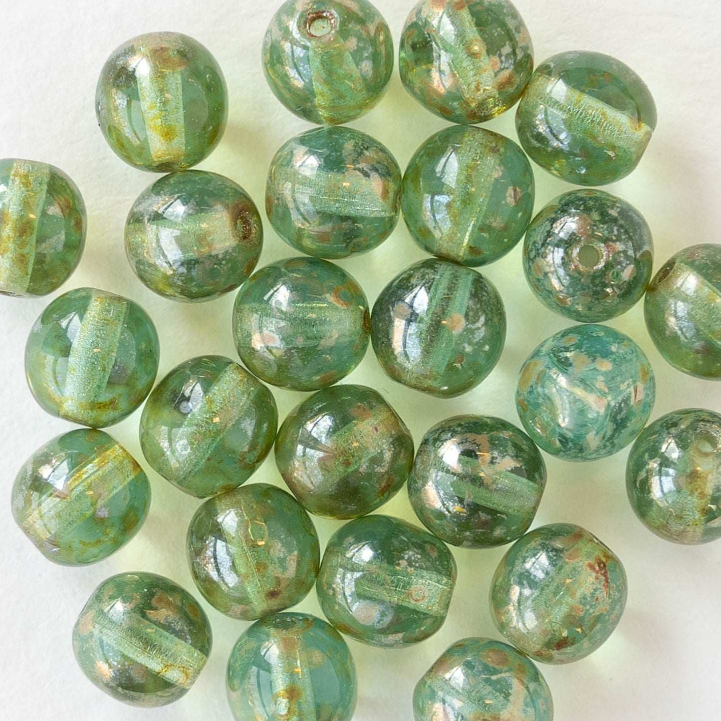 6mm Round Glass Beads - Transparent Seafoam Picasso - 25 beads