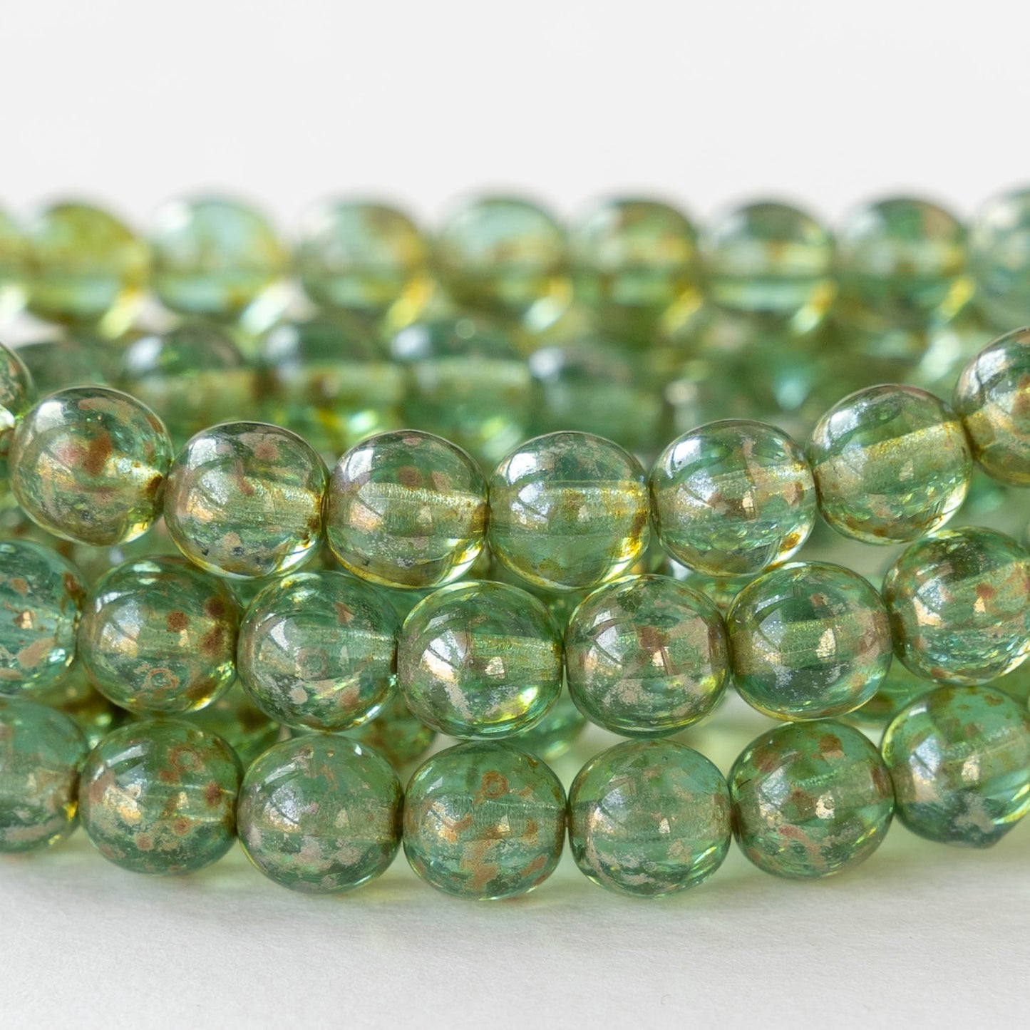 6mm Round Glass Beads - Transparent Seafoam Picasso - 25 beads