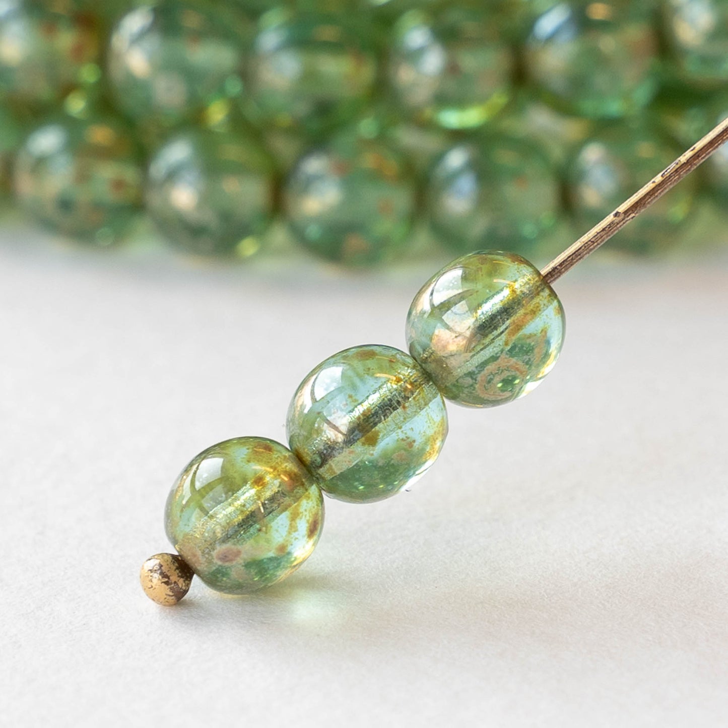 6mm Round Glass Beads - Transparent Seafoam Picasso - 25 beads