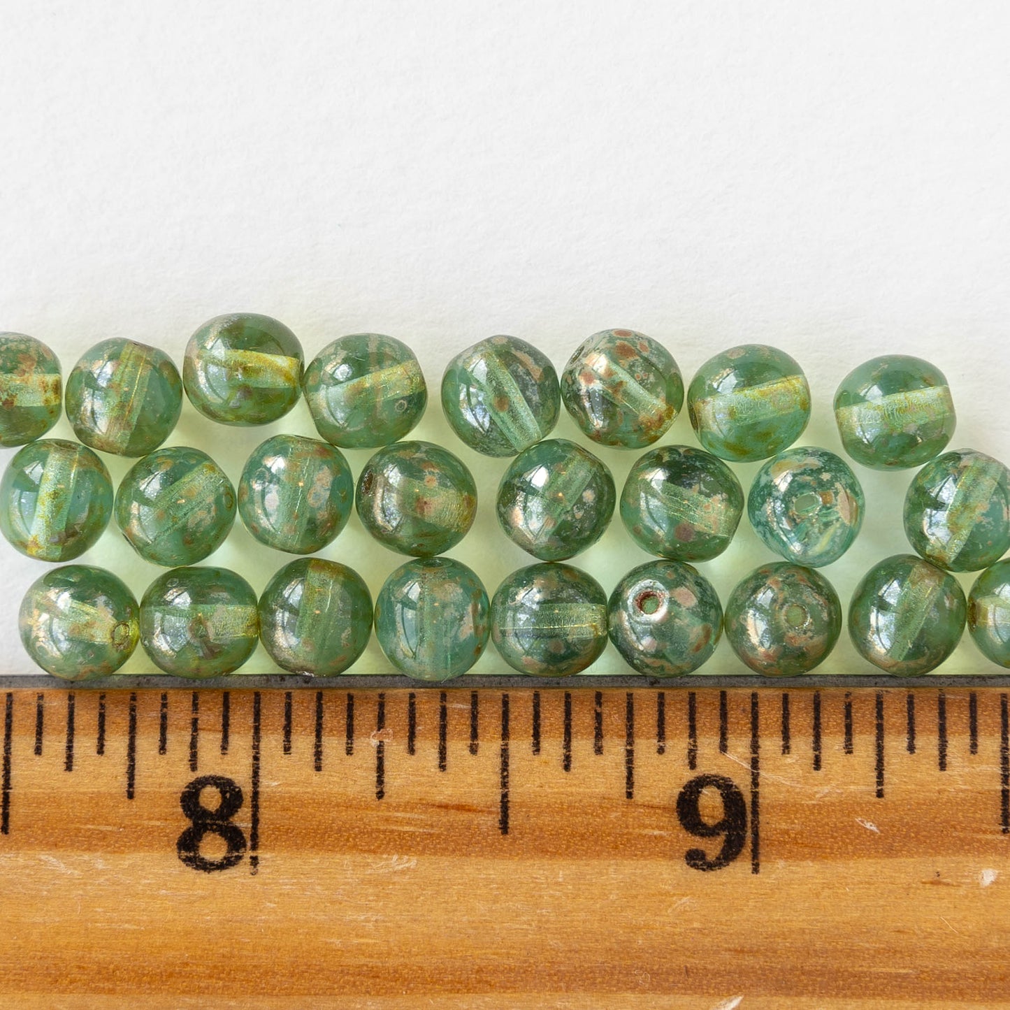 6mm Round Glass Beads - Transparent Seafoam Picasso - 25 beads