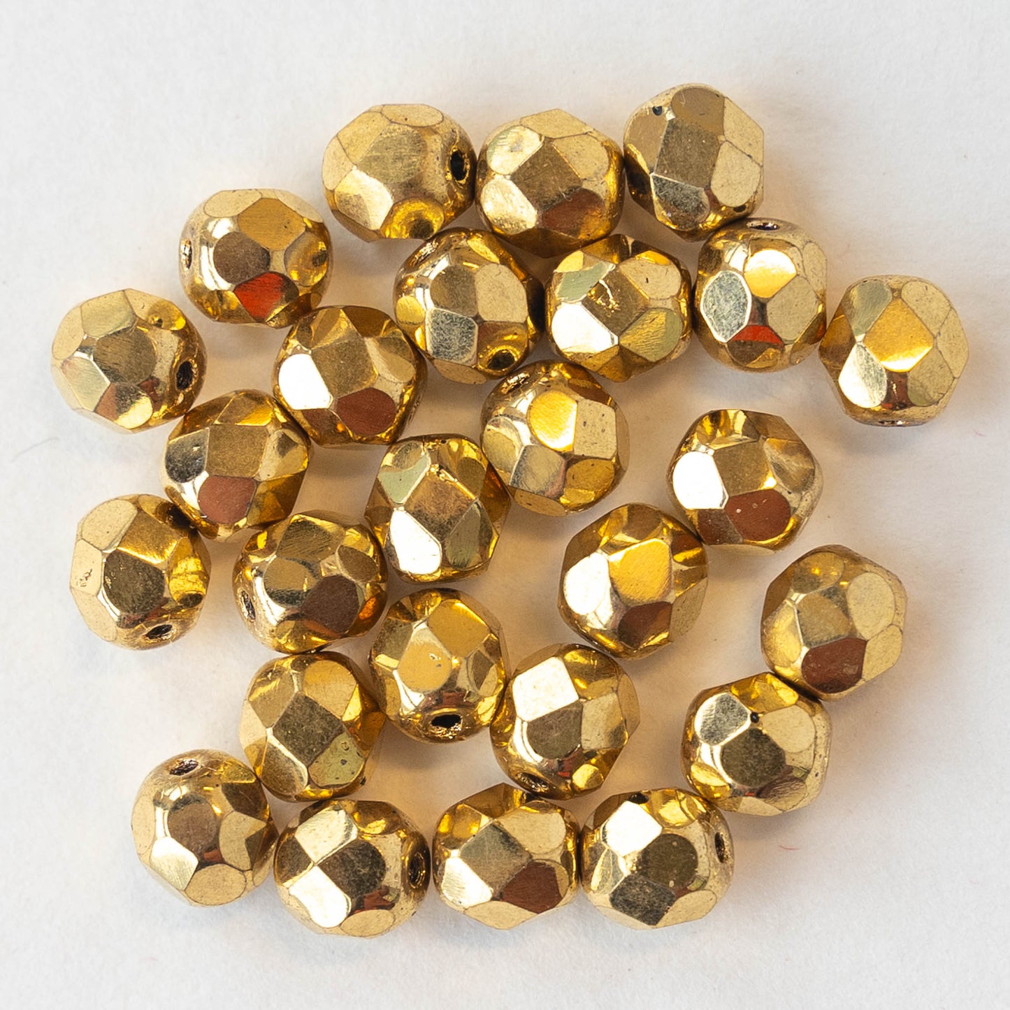 6mm Faceted Round Beads - Sparkly Gold - 25 beads