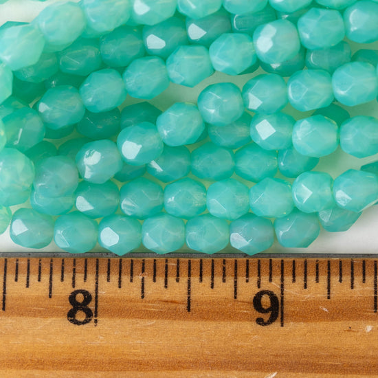6mm Round Firepolished Beads - Seafoam Opaline - 25 beads