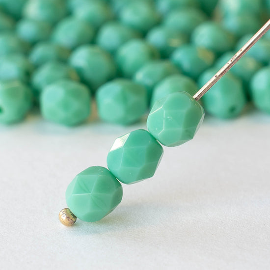 6mm Faceted Round Glass Beads - Opaque Green - 50 beads