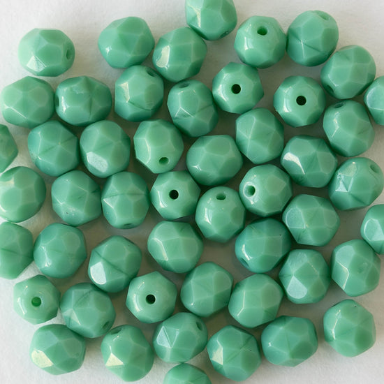 6mm Faceted Round Glass Beads - Opaque Green - 50 beads