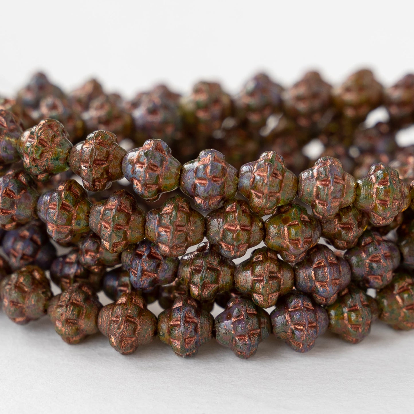 6mm Saturn Beads - Opaque Purple Green Picasso with Copper - 25 Beads